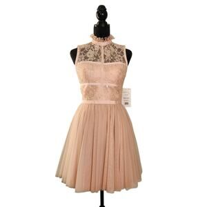SHERRI HILL Blush Pink Lace Mini Dress, Size 8